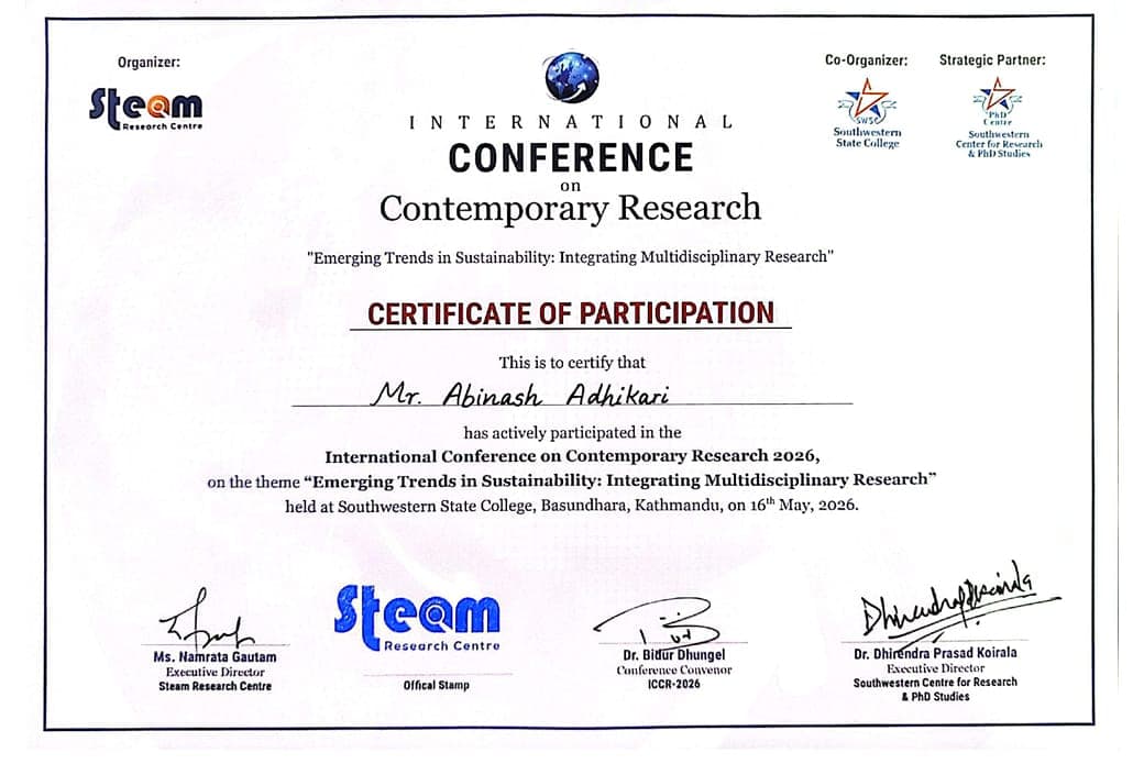 Certificate of participation: International Conference on Contemporary Research 2026